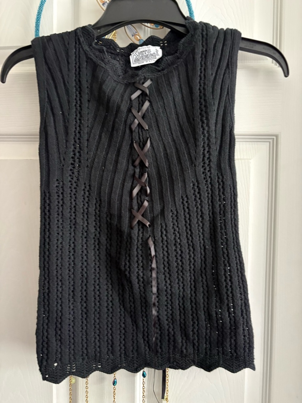 KNITSS Black Ribbed Lace-Up Sleeveless Knit Tank